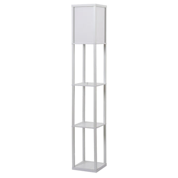 Witte vloerlamp met 3 planken en opbergruimte | Kleur: Wit | Afmetingen: 26x26x160 cm