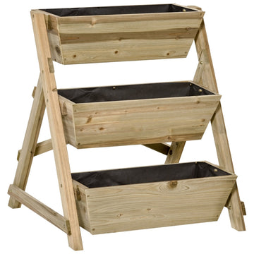 3-laags verhoogd plantenbed van hout | Kleur: Natuurlijk | Afmetingen: 61x71x77 cm