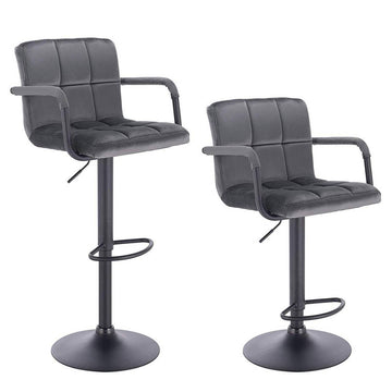 Barkrukken set van 2 met rugleuning en armleuningen | Donkergrijs | 51x37x90-112 cm