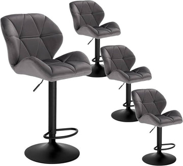 Set van 4 barkrukken met rugleuning, verstelbaar en draaibaar | Donkergrijs | 50x40x94-116 cm