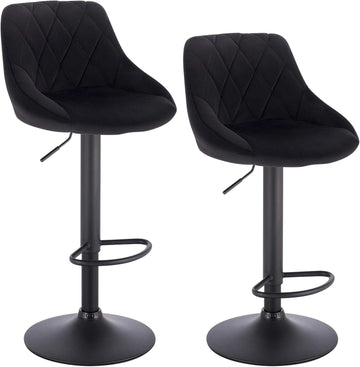 Barhocker 2-delige set, verstelbaar en draaibaar, fluwelen zitting | Zwart | 35x38x86-106 cm