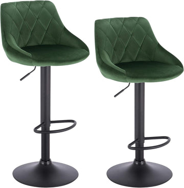 Set van 2 fluwelen barkrukken, verstelbaar en draaibaar | Donkergroen | 35x38x86-106 cm