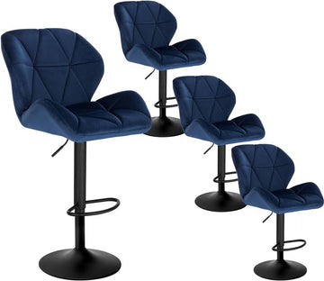 4-delige barstoel met rugleuning, verstelbaar en draaibaar | Blauw | 50x40x94-116 cm