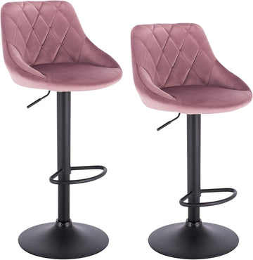 Set van 2 verstelbare barstoelen met fluwelen zitting | Roze | 35x38x86-106 cm