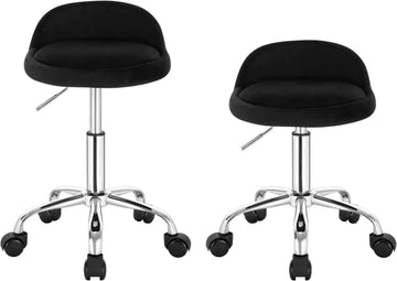 2-delige set werkkrukken met wielen verstelbaar | Zwart | 30x30x53-65,5 cm