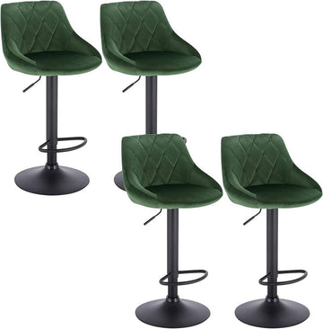 Set van 4 verstelbare draaibare barhockers van fluweel | Donkergroen