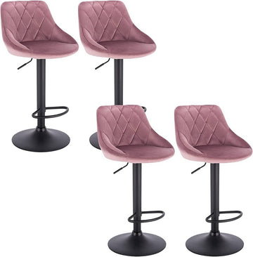 Set van 4 barstoelen, fluweel, verstelbaar en draaibaar | Roze | 35x38x86-106 cm
