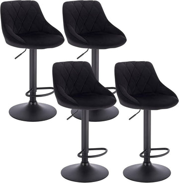 Set van 4 verstelbare draaibare barstoelen met fluwelen zitting | Zwart