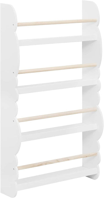Kinderboekenrek wandrek van grenenhout en E1 MDF met 4 vakken | Wit | 60x14,5x98 cm