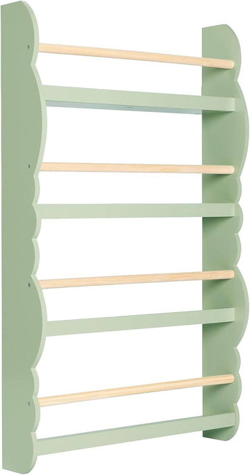 Kinderboekenrek wandrek van grenenhout en E1 MDF met 4 planken | Groen | 60x14,5x98 cm