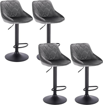 Barstoelen 4-delige set, fluweel, verstelbaar en draaibaar | Donkergrijs | 35x38x86-106 cm