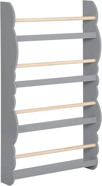 Kinderboekenrek wandrek van hout met 4 vakken | Grijs | 60x14,5x98 cm