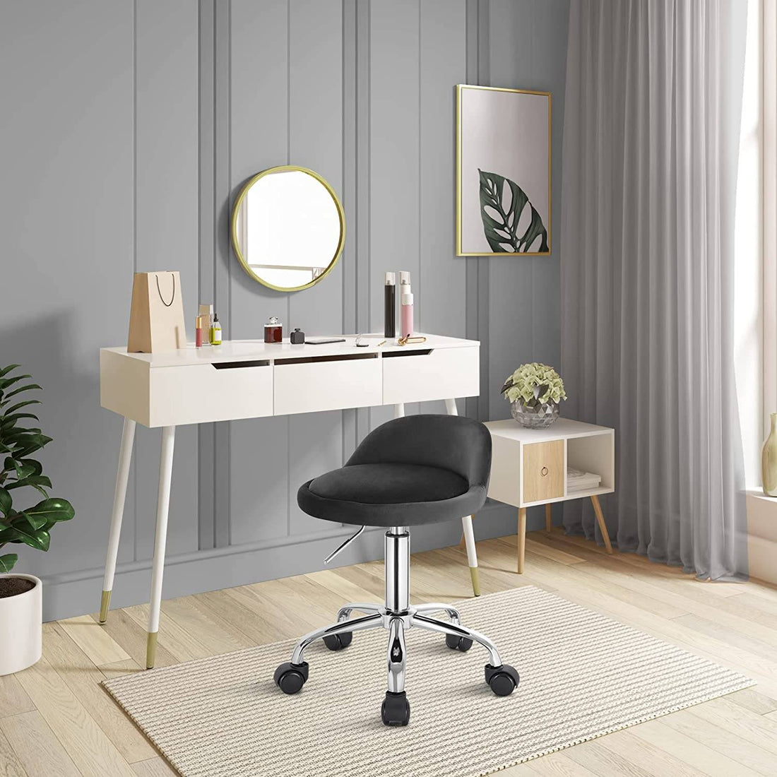 Set aus 2 Bürohockern mit Rollen, drehbar, verstellbar | Dunkelgrau | 30x30x53-65,5 cm