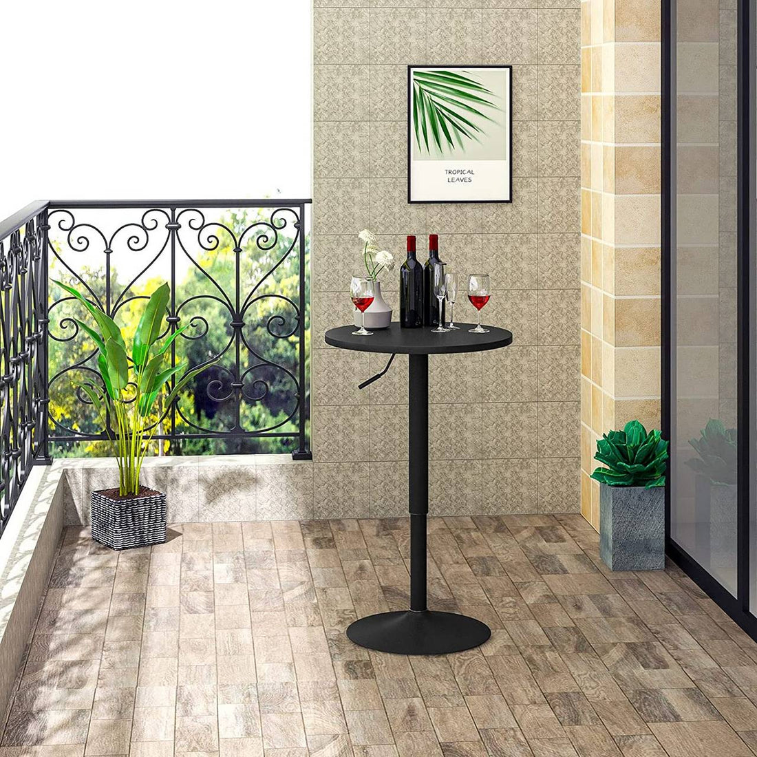 Runt barbord justerbar höjd MDF metall | Svart | 52x52x69,5-91,5 cm