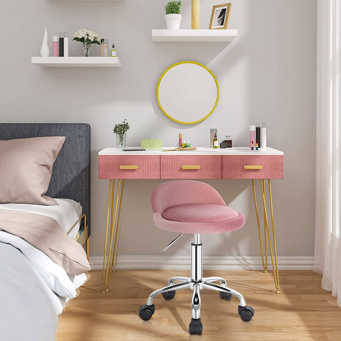 Set aus 2 Bürostühlen mit Rollen | Rosa | 30x30x53-65,5 cm