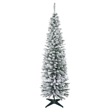 Smalle kunstkerstboom met sneeuw - 180 cm | Kleur: Groen-Wit | Afmetingen: 55x55x180 cm