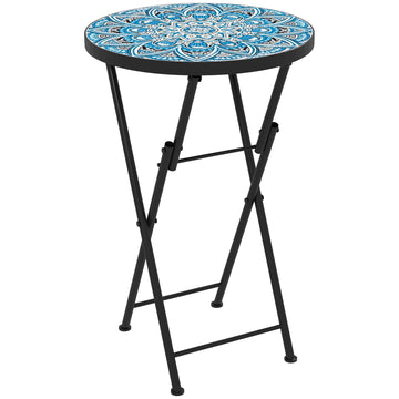 Mozaïek tuintafel - Opvouwbare bijzettafel | Kleur: Blauw, zwart | Afmetingen: 35.5x35.5x55 cm