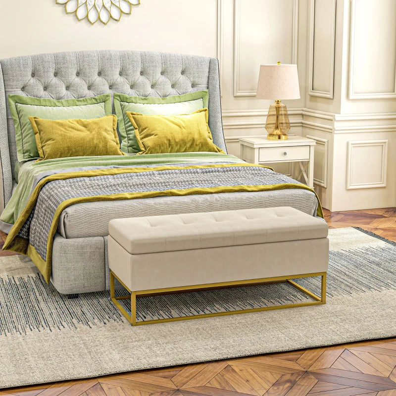 Opbergbank met opbergruimte | Kleur: Beige | Afmetingen: 44x110x49 cm