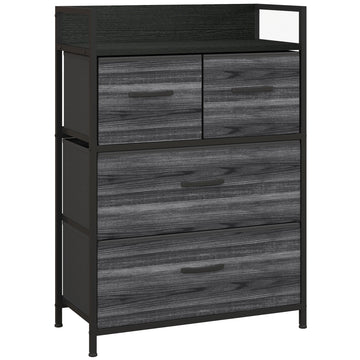 Kommode met 4 stoffen lades - Industrieel | Kleur: Zwart | Afmetingen: 60x29x85 cm