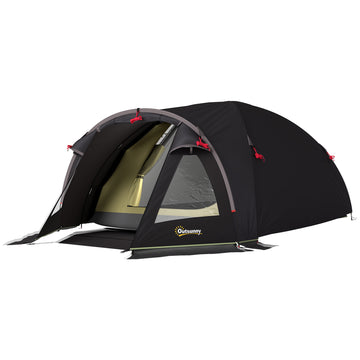 Tunneltent 2 personen met voortent | Kleur: Zwart | Afmetingen: 190x330x120 cm