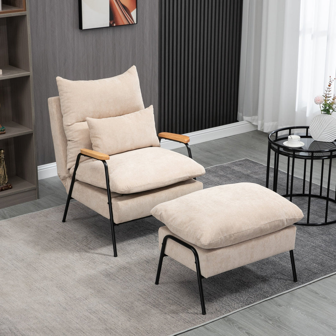 Gepolsterter Relaxsessel mit Hocker | Farbe: Braun | Abmessungen: 91,5x68x88 cm