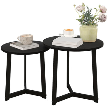 Ronde salontafelset van 2 - Zwarte bijzettafels | Kleur: Zwart | Afmetingen: 48x48x45 cm