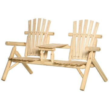 Houten tuinbank voor 2 personen met middenplank | Kleur: Bruin | Afmetingen: 157x88x103 cm