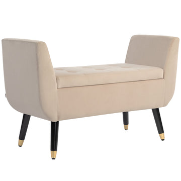 Gestoffeerde opbergbank met armleuningen en knopen | Kleur: Bruin | Afmetingen: 42x107x65 cm