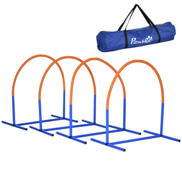 Hondenagilityset met 4 bogen - Hondentraining | Kleur: Blauw+Oranje | Afmetingen: 64x88x95 cm