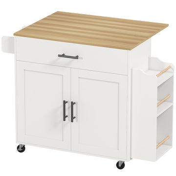 Keukeneiland op wielen met inklapbaar werkblad | Kleur: Wit, bruin | Afmetingen: 120x68x85 cm
