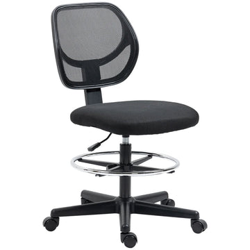 Bureaustoel met mesh rugleuning en voetenring | Kleur: Zwart | Afmetingen: 59x61x93-113 cm