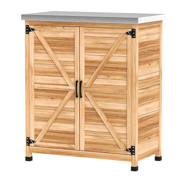 Tuinkast met werkbank en legplank | Kleur: Houtkleur | Afmetingen: 43x79x92 cm