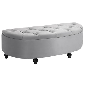 Opbergbankje met opbergruimte en fluwelen bekleding | Kleur: Grijs | Afmetingen: 120x46x42 cm