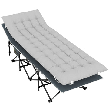 Opvouwbaar veldbed met matras voor camping | Kleur: Lichtgrijs | Afmetingen: 68x185x37 cm