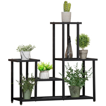 Bloemenrek met 4 etages - Plantenstandaard | Kleur: Zwart | Afmetingen: 91x25x83 cm