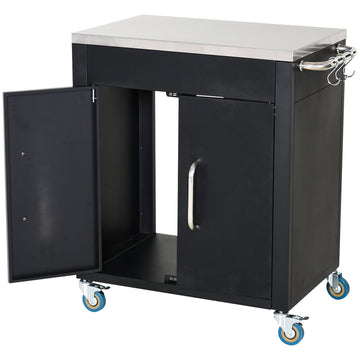 Keukentrolley - Serveerwagen met RVS werkblad | Kleur: Zwart | Afmetingen: 50x86x84.5 cm