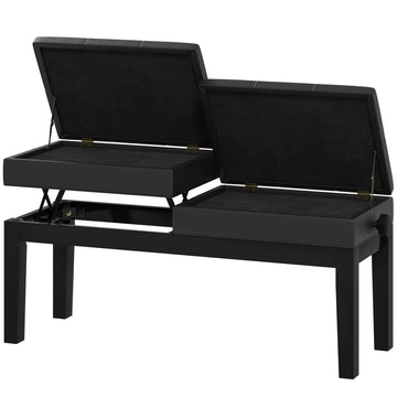 Verstelbare pianobank met opbergruimte | Kleur: Zwart | Afmetingen: 105x37x48-58 cm