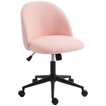 Teddyfleece bureaustoel, draaibaar en verstelbaar | Kleur: Roze | Afmetingen: 52x59x84,5 cm