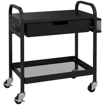 Keukentrolley met lade en wielen | Kleur: Zwart | Afmetingen: 32.6x61x58.5 cm