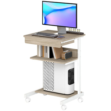 Bureau op wielen met lade en planken | Kleur: Bruin/Wit | Afmetingen: 56x51x79 cm