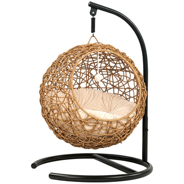 Rieten kattenbed met speelbal | Kleur: Lichtbruin+Zwart | Afmetingen: 41x45x75 cm