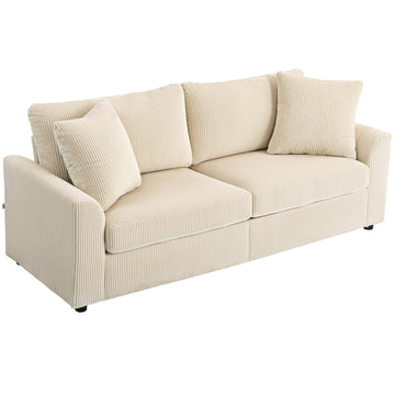 3-zitsbank met sierkussens - Bruine ribfluwelen bank | Kleur: Bruin | Afmetingen: 212x80x88 cm