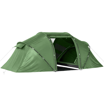 Tunnel tent voor 4 personen met slaapcabines | Kleur: Groen | Afmetingen: 240x430x170 cm