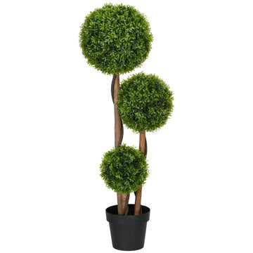 Kunstmatige buxusboom met 3 bamboebollen en pot, 110 cm | Kleur: Groen