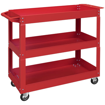 3-laags gereedschapstrolley - Stalen werkplaatswagen | Kleur: Rood | Afmetingen: 83x35.3x76 cm