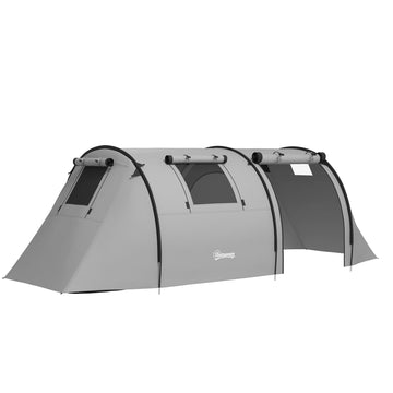 Campingtent voor 4 personen met slaap- en woonruimte | Kleur: Grijs | Afmetingen: 220x470x150 cm