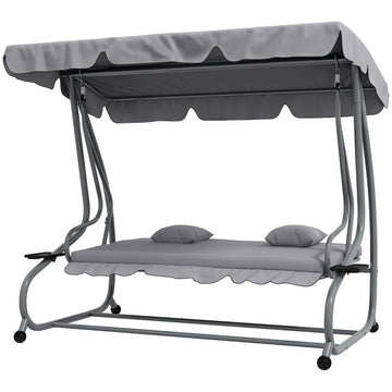 Schommelbank 3 personen met ligfunctie en kap | Kleur: Grijs | Afmetingen: 120x200x164 cm