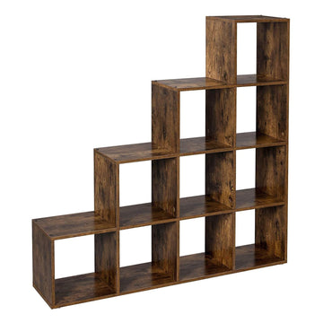 Boekenkast met 10 vakken - hout - bruin - industrieel - 129,5 x 30,5 cm