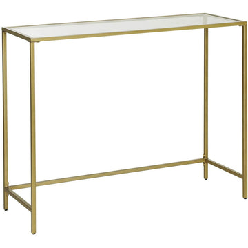 Salontafel - rechthoekig glas - gouden ijzeren frame - verstelbare poten 100 x 35 x 80 cm
