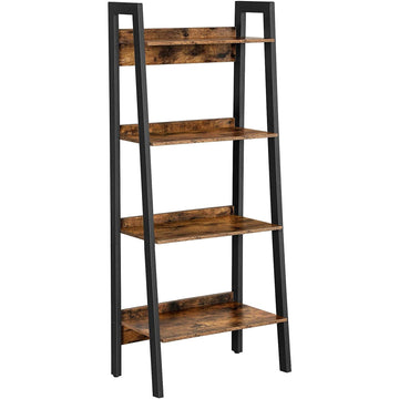 Ladderkast - Staande boekenkast met 4 lagen - industrieel bruin - 56 x 34 x 137,5 cm